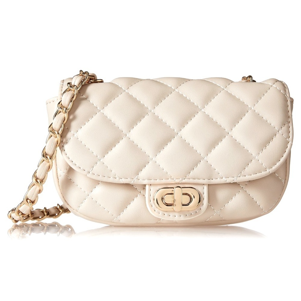 NWOT mini cream colored bag. Crossbody or waist bag. Faux leather.